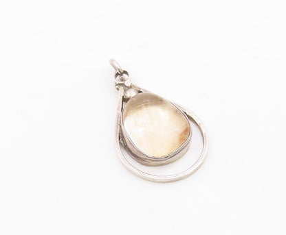 925 Sterling Silver  Vintage Cabochon Quartz Open Tear Drop Pendant PT15162