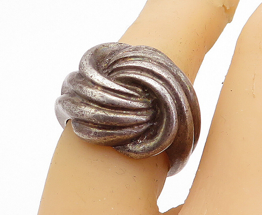 925 Sterling Silver  Vintage Dark Tone Twist Knot Dome Band Ring Sz 6.5 RG3968