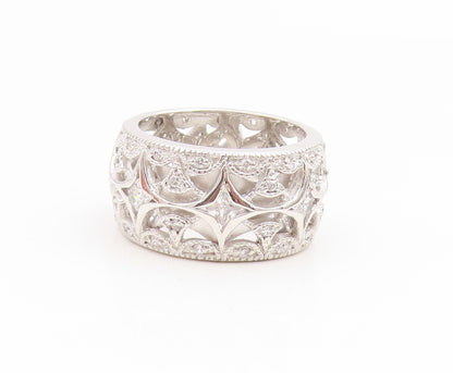 925 Sterling Silver Vintage Ring CZ Intricate Wide Eternity Band  Sz 7  RG35064