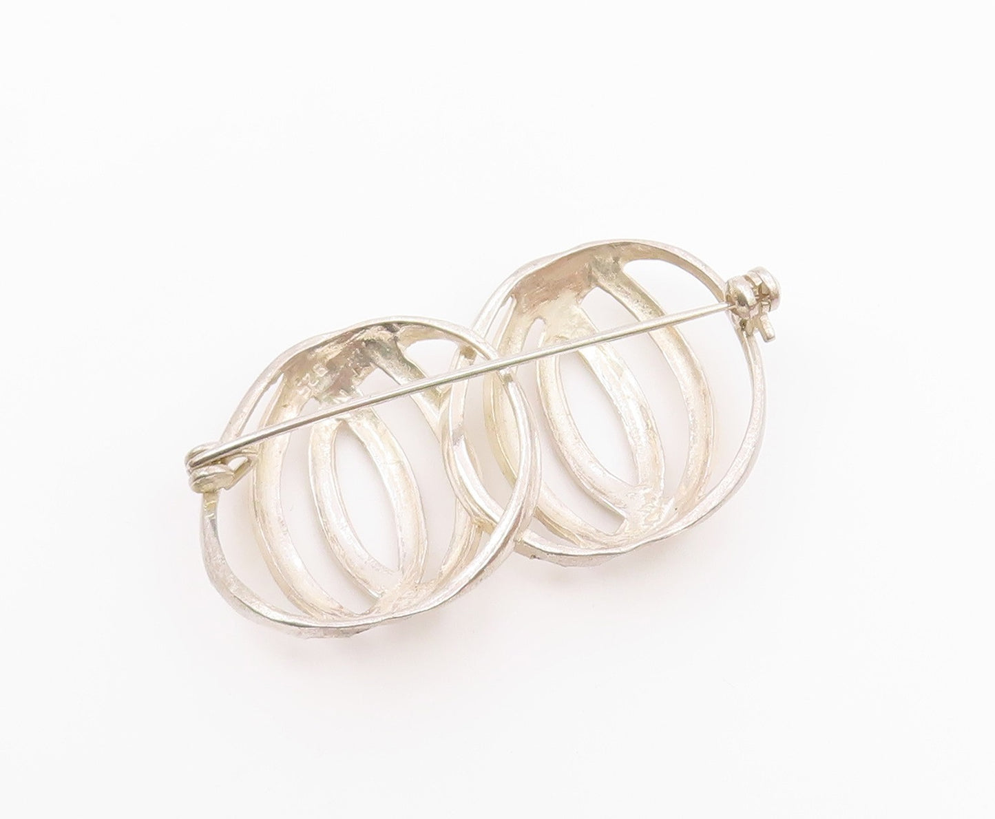 925 Sterling Silver  Vintage Overlapping Hammered Spheres Brooch Pin  BP9761