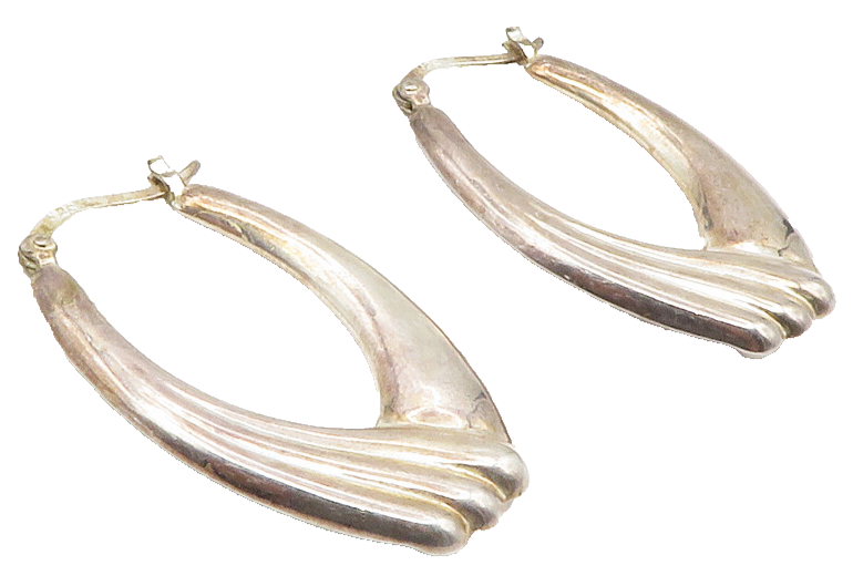 925 Sterling Silver  Vintage Dark Tone Fluted Design Hoop Earrings  EG7129