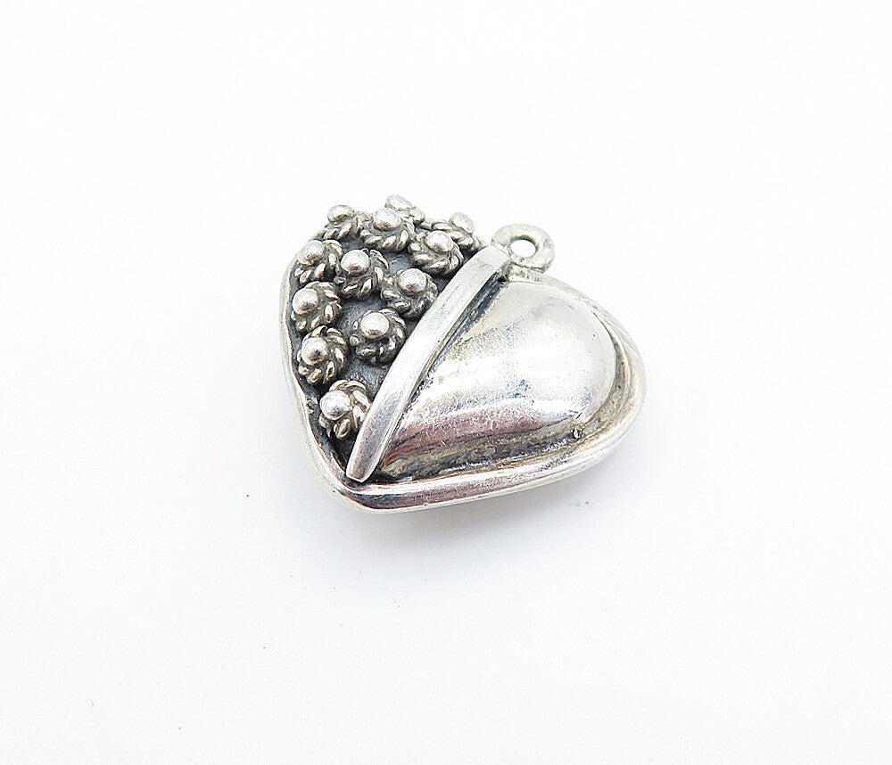 925 Sterling Silver  Vintage Floral Twist Hollow Love Heart Pendant  PT4043