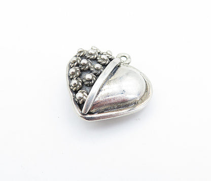 925 Sterling Silver  Vintage Floral Twist Hollow Love Heart Pendant  PT4043