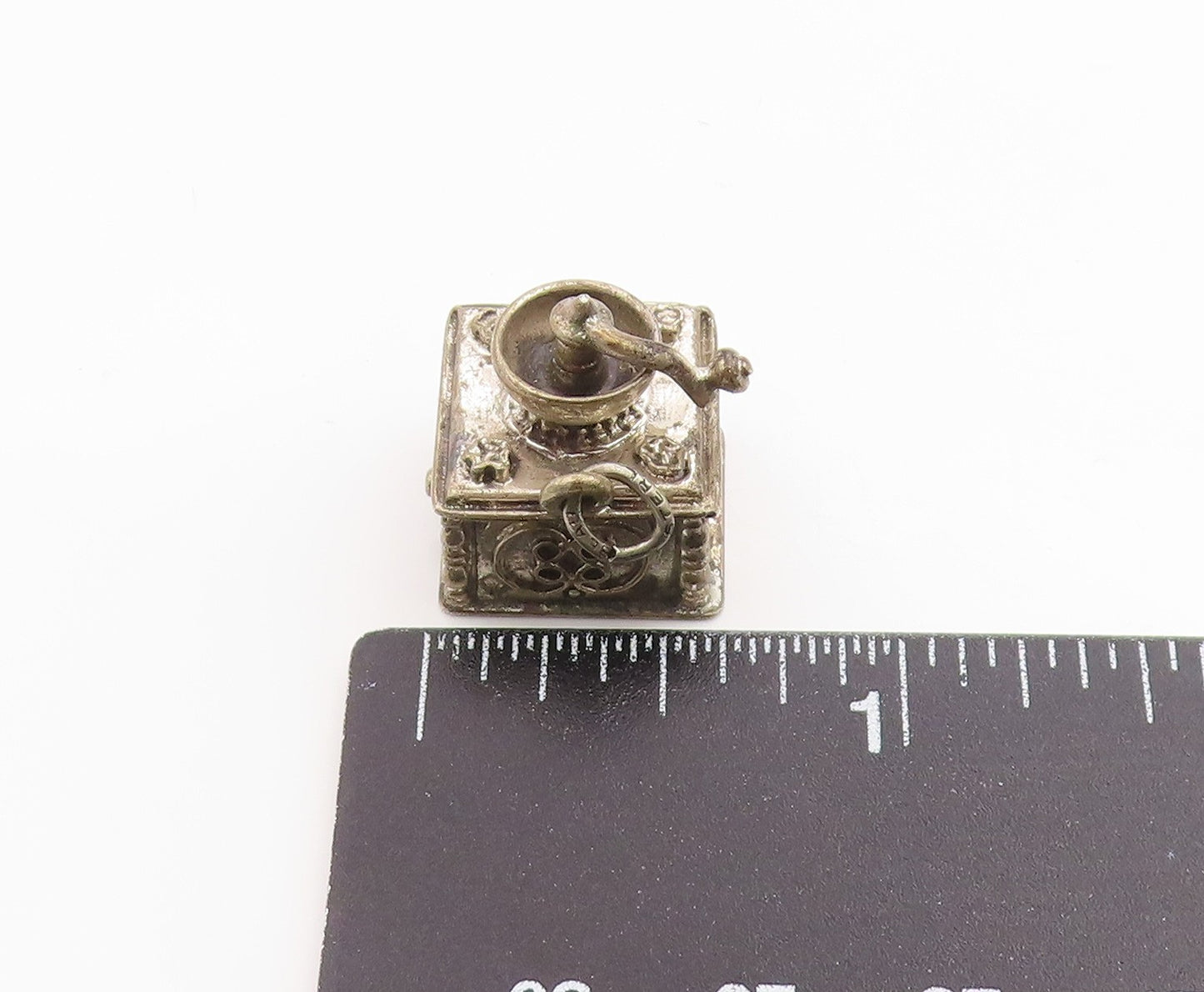 925 Sterling Silver Vintage Pendant BEAU Miniature Coffee Grinder Charm  PT26266