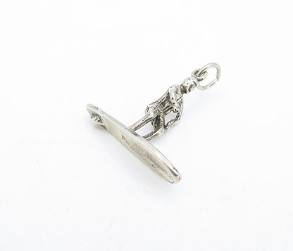 925 Sterling Silver  Vintage Petite Sculpted Surfer Man Drop Pendant  PT4796