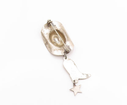 925 Sterling Silver Vintage Brooch Cowboy Hat With Dangling Boots & Star BP11649