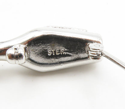 925 Sterling Silver  Vintage Shiny 2 Tone Champagne Bottle Brooch Pin  BP5814