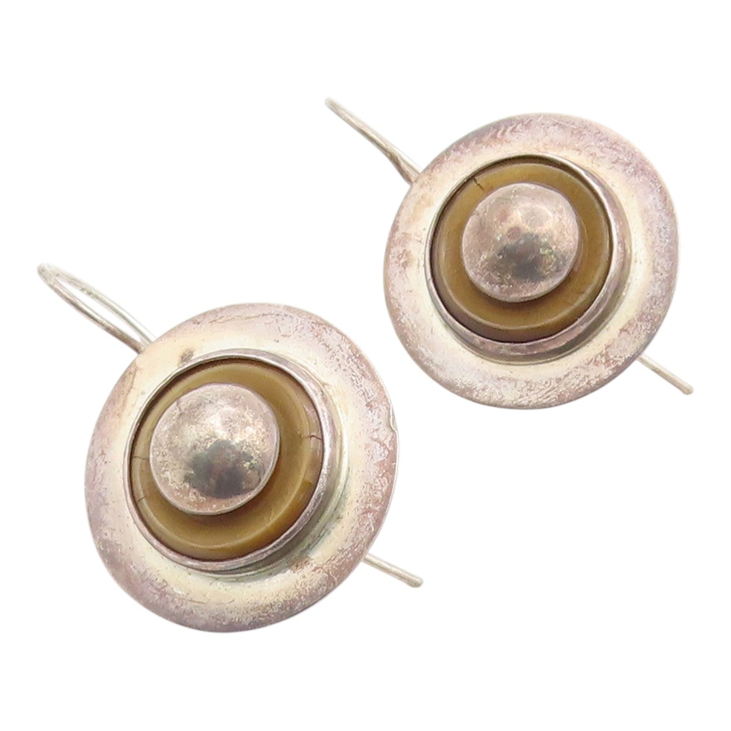 925 Sterling Silver Vintage Earrings Modernist Geometric Circle Discs  EG14321