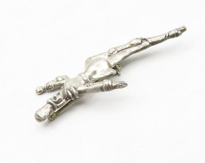925 Sterling Silver  Vintage Shiny Petite Dancing Figure Brooch Pin  BP5222