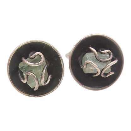 925 Sterling Silver  Vintage Wire Wrapped Quartz Round Cuff Links  TR1825