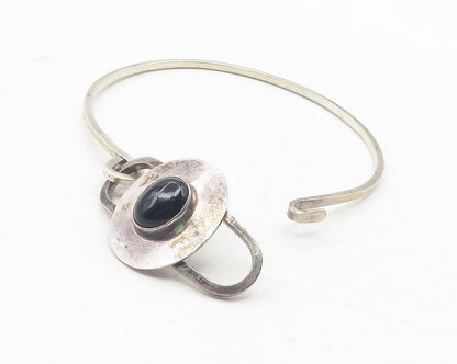 EM NAVAJO 925 Silver  Vintage Cabochon Black Onyx Hook Bangle Bracelet  BT4637