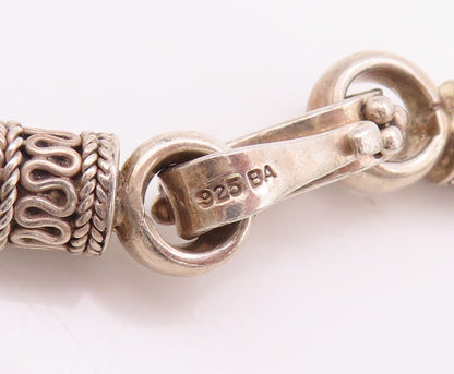 925 Sterling Silver Vintage Necklace BALI Carved Wheat Chain Beaded Rings NE4359