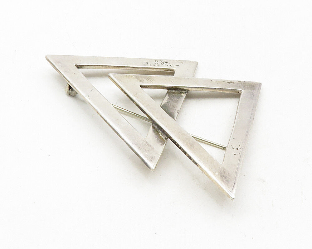 MEXICO 925 Sterling Silver  Vintage Open Triangles Smooth Brooch Pin  BP3741