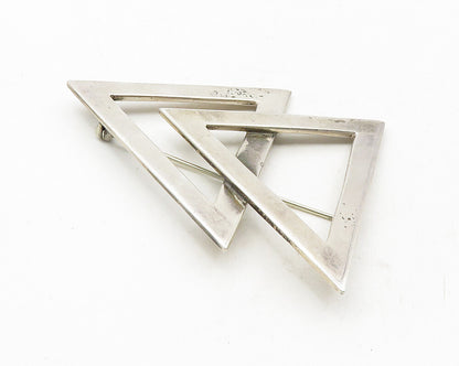 MEXICO 925 Sterling Silver  Vintage Open Triangles Smooth Brooch Pin  BP3741