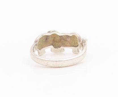 925 Sterling Silver Vintage Ring Solid Carved baby Elephants  Sz 5  RG33254