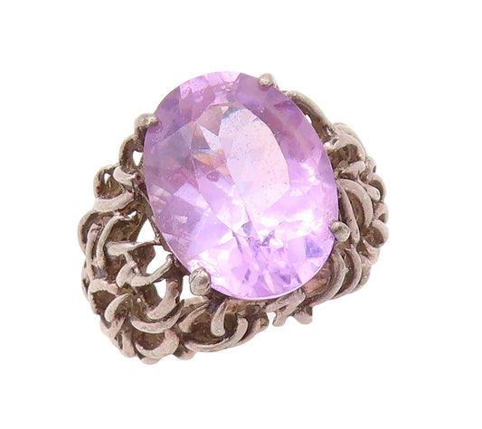 925 Sterling Silver Vintage Ring Dark Tone Brutalist Woven Amethyst Sz 5 RG31425
