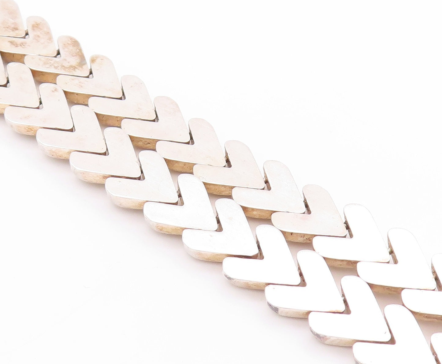 925 Sterling Silver Vintage Bracelet Woven Effect Cutout V Double Band  BT11267