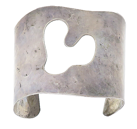 925 Sterling Silver  Vintage Modernist Dark Tone Cutout Cuff Bracelet  BT1515