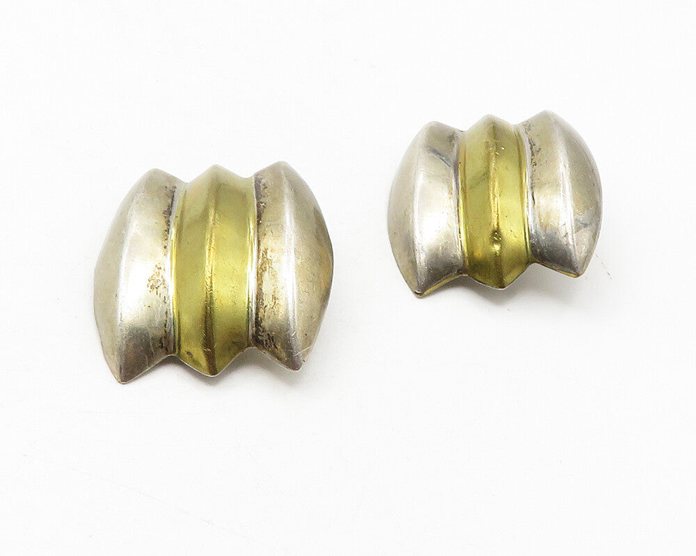 MEXICO 925 Sterling Silver  Vintage Two Tone Non Pierce Drop Earrings  EG5894