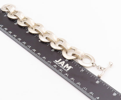 925 Sterling Silver Vintage Bracelet Modernist Heavy Cutout Rings Linked BT10602