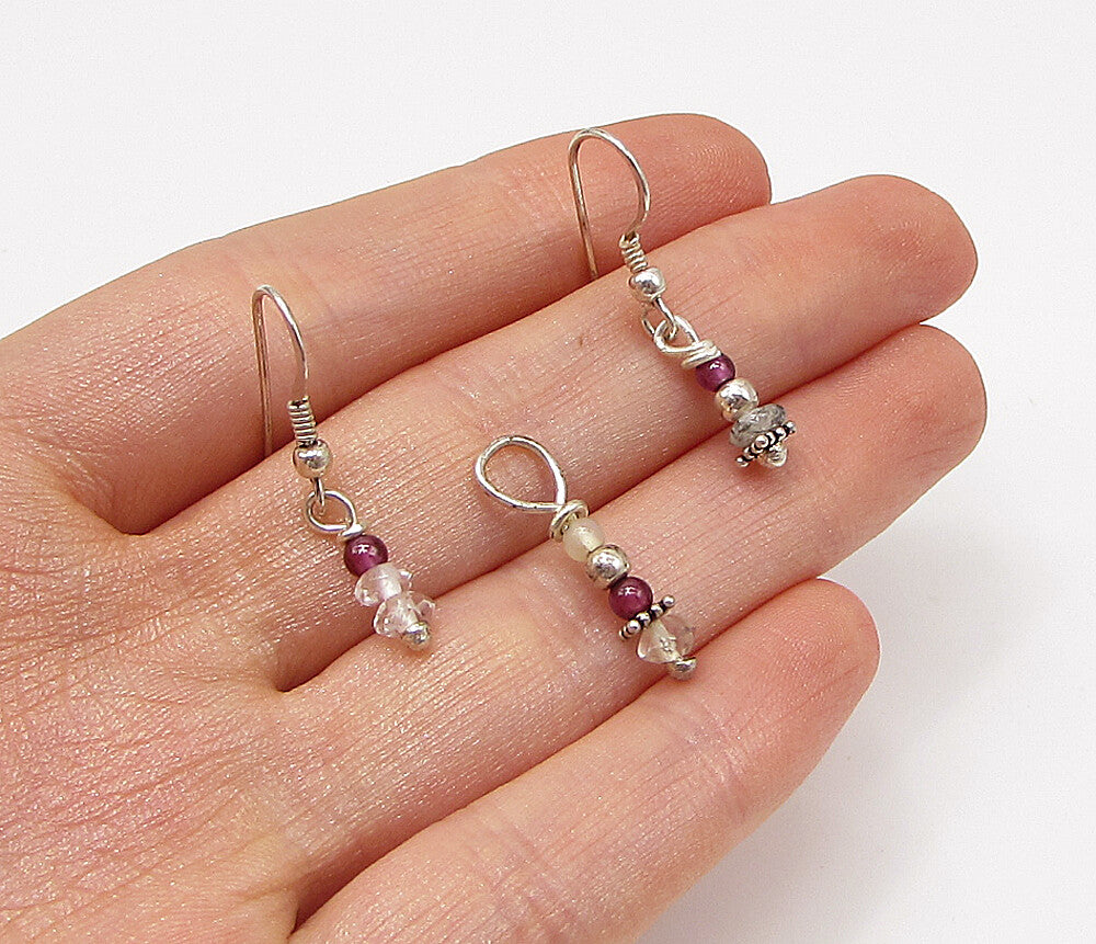 925 Sterling Silver Multi Colored Beaded Pendant & Earrings Set TR1036