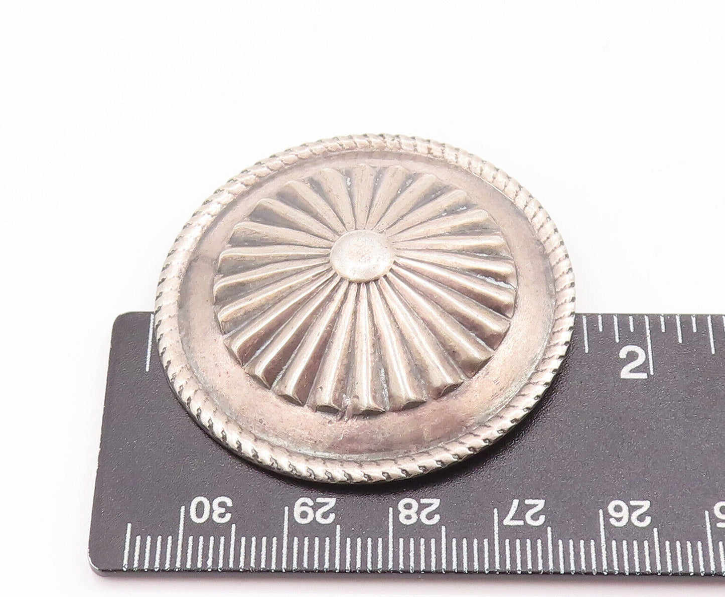 925 Sterling Silver Vintage Brooch Pin Framed Fan Carved Round Flower  BP10888