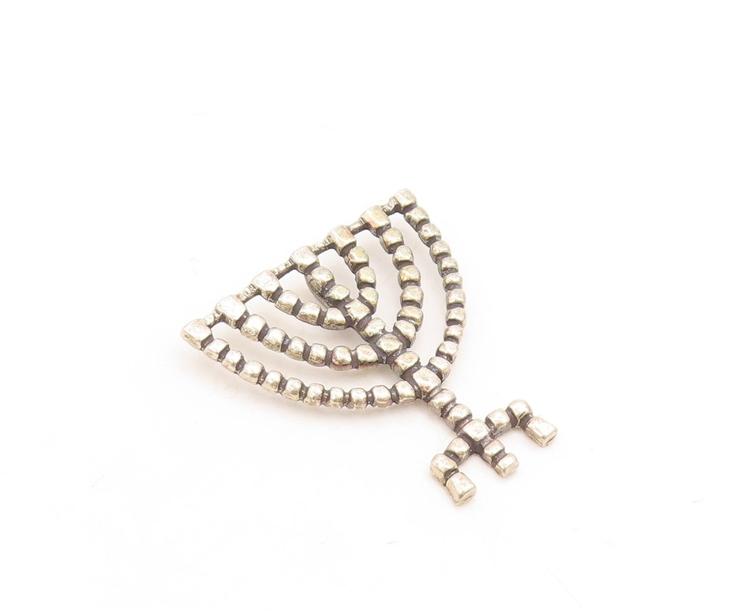925 Sterling Silver Vintage Pendant Dark Tone Carved Jewish Menora  PT23872