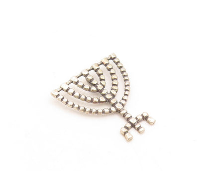 925 Sterling Silver Vintage Pendant Dark Tone Carved Jewish Menora  PT23872