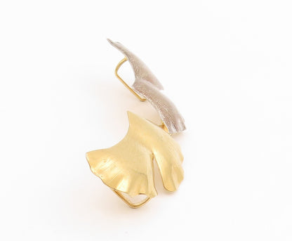 925 Sterling Silver Vintage Pendant Gold Plated Botanical Gingko Leaf  PT25776