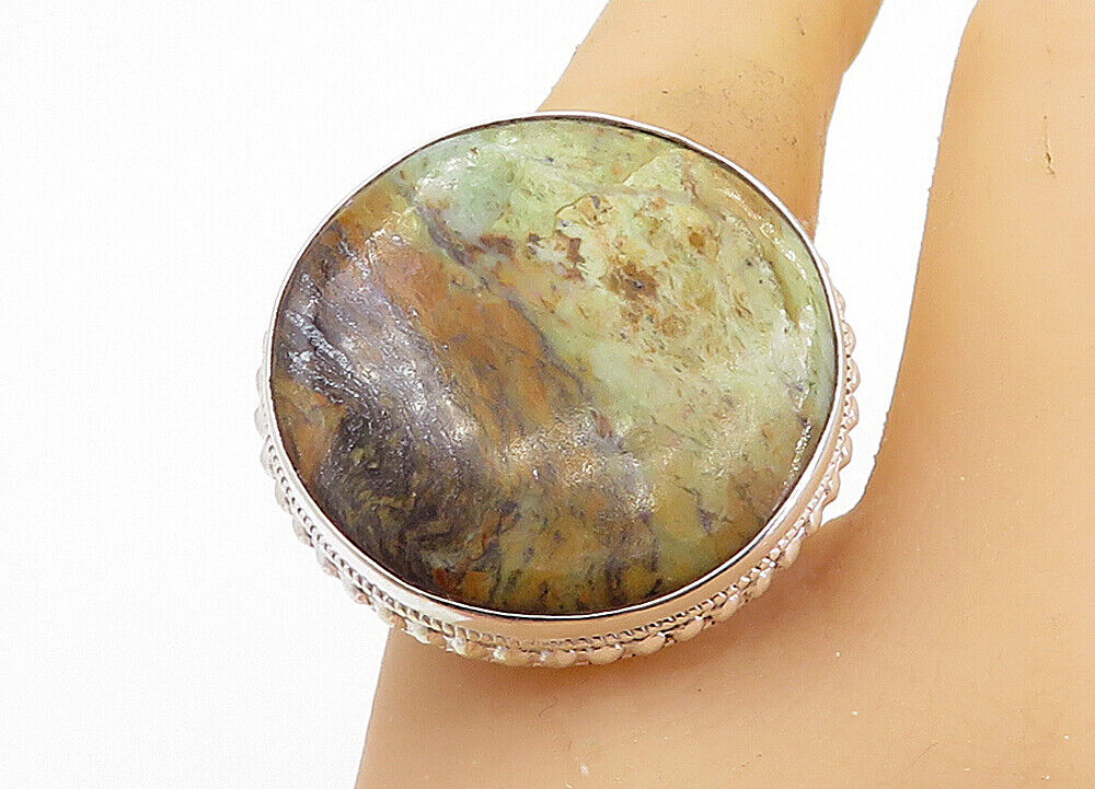 925 Sterling Silver  MultiColor Jasper Round Shiny Cocktail Ring Sz 9  RG8000