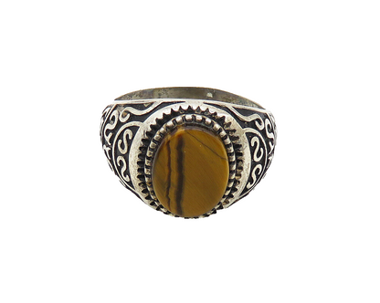 TURKISH 925 Silver  Vintage Tiger's Eye Swirl Dome Band Ring Sz 11  RG19852