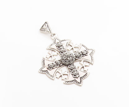 925 Sterling Silver Vintage Pendant JERUSALEM Classic Crusader Cross  PT26299