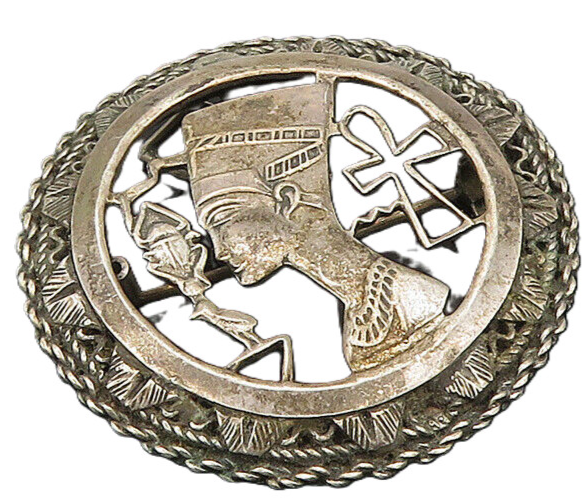MIDDLE EAST 925 Silver  Vintage Egyptian Queen Nefertiti Brooch Pin  BP7563