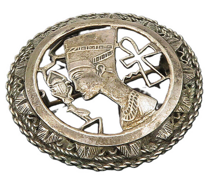MIDDLE EAST 925 Silver  Vintage Egyptian Queen Nefertiti Brooch Pin  BP7563