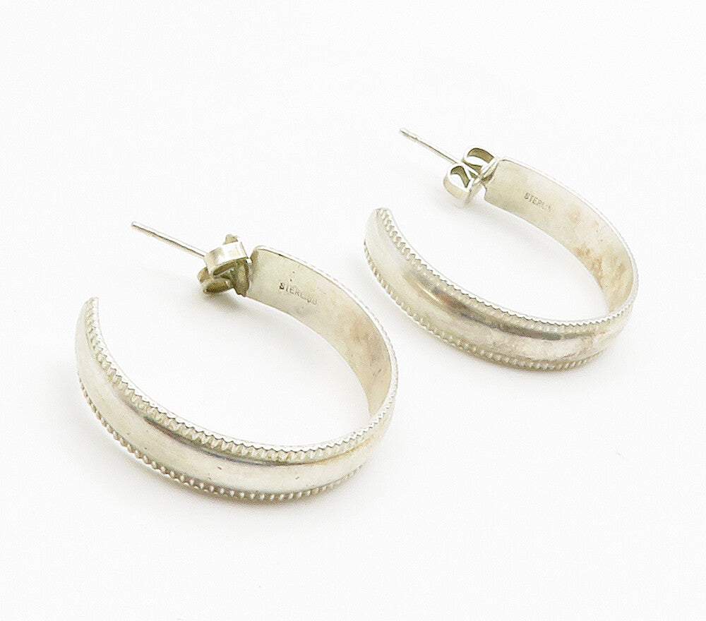 925 Sterling Silver  Vintage Shiny Smooth Fluted Trim JHoop Earrings  EG7567