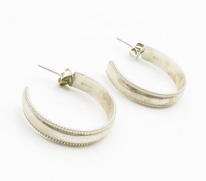 925 Sterling Silver  Vintage Shiny Smooth Fluted Trim JHoop Earrings  EG7567
