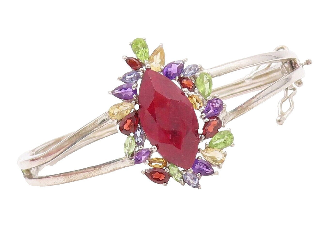 925 Sterling Silver Vintage Bracelet Marquise Cut Gemstone Halo Topaz  BT10734