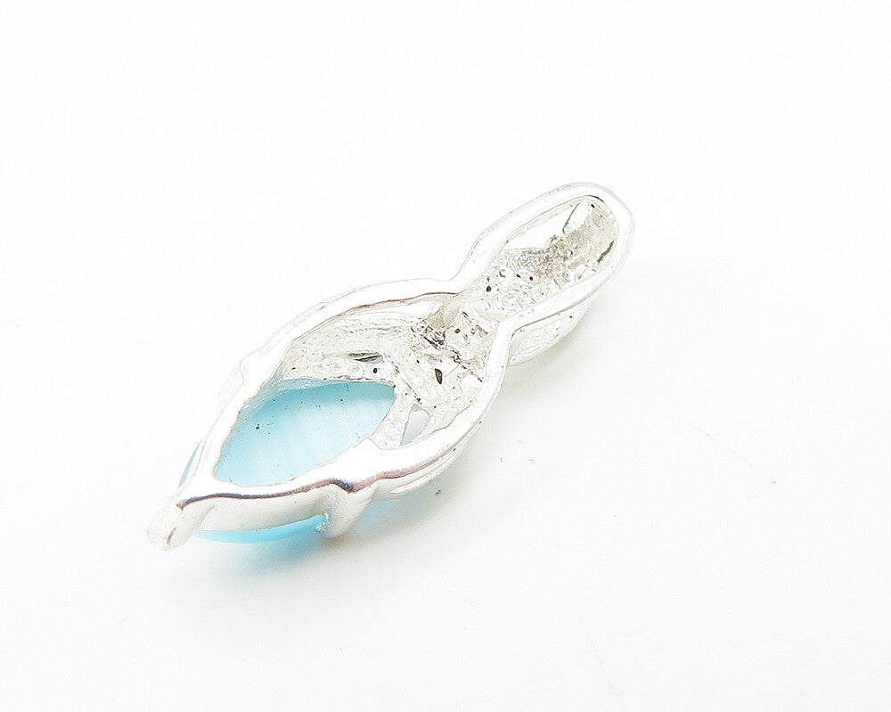 925 Sterling Silver  Marquise Cut Cat's Eye Blue Topaz Drop Pendant  PT9189
