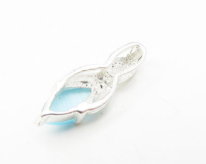 925 Sterling Silver  Marquise Cut Cat's Eye Blue Topaz Drop Pendant  PT9189