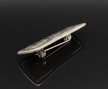 ISRAEL 925 Silver  Vintage Multi Mother Of Pearl & Onyx Brooch Pin  BP9808