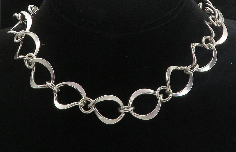 MEXICO 925 Sterling Silver  Vintage Shiny Open Link Chain Necklace  NE1317