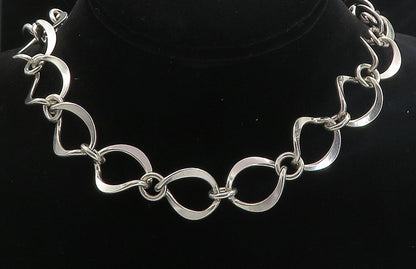 MEXICO 925 Sterling Silver  Vintage Shiny Open Link Chain Necklace  NE1317