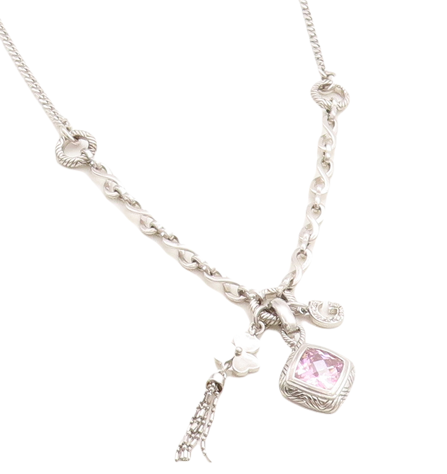 925 Sterling Silver Pink Cubic Zirconia Clover Charmed Chain Necklace NE1136