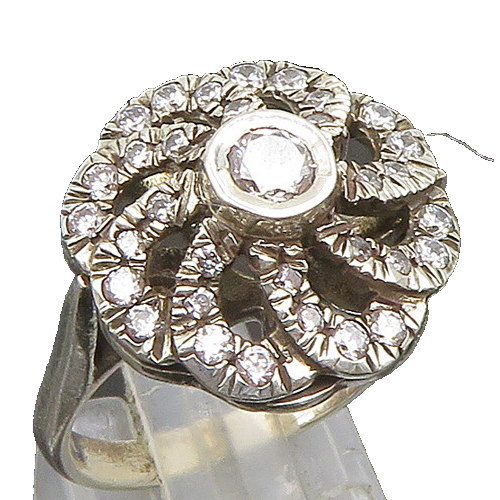 925 Sterling Silver  Vintage Cubic Zirconia Spial Flower Ring Sz 7  RG24784