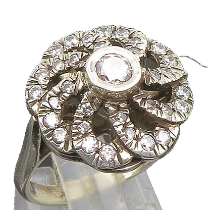 925 Sterling Silver  Vintage Cubic Zirconia Spial Flower Ring Sz 7  RG24784