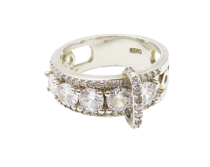925 Sterling Silver  Sparkling Cubic Zirconia Buckle Band Ring Sz 7  RG11323