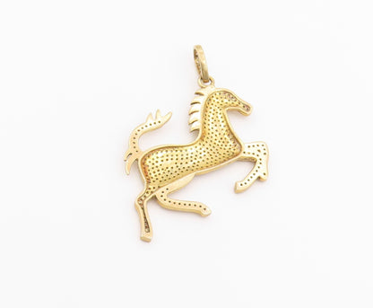 925 Sterling Silver Vintage Pendant Gold Plated Real Diamonds Horse  PT26376