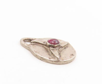 925 Sterling Silver Vintage Pendant Round Ruby Three Pointed Star Medal  PT25446