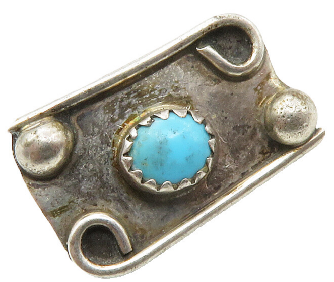 NAVAJO 925 Silver  Vintage Cabochon Turquoise Swirl Detail Brooch Pin  BP5522