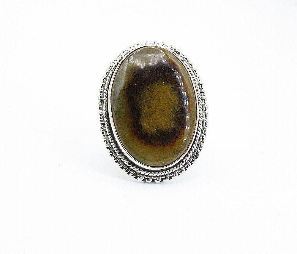 925 Sterling Silver  Cabochon Cut Brown Agate Oval Cocktail Ring Sz 9  RG8186